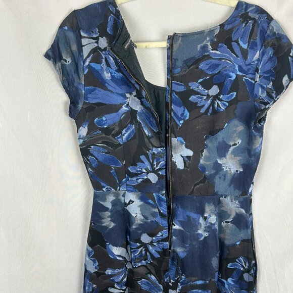 Banana Republic x Mad Men Begonia Dress Women 6 Blue Black Linen Blend Knee Work - Picture 11 of 12